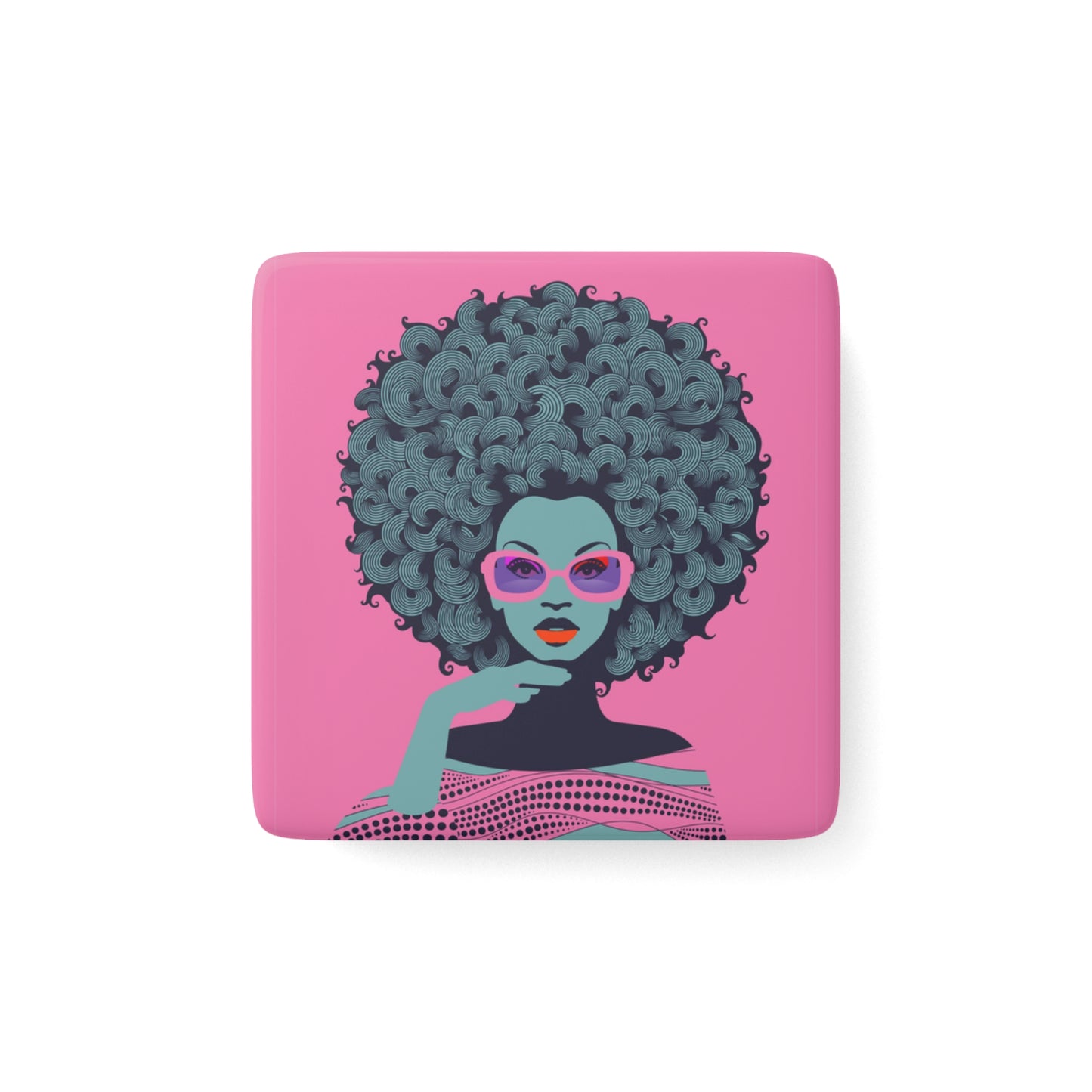 Afro Wombman Porcelain Magnet, Square