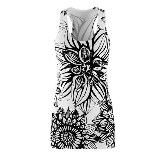 Black Flower Power Women's Cut & Sew Racerback Dress (AOP)