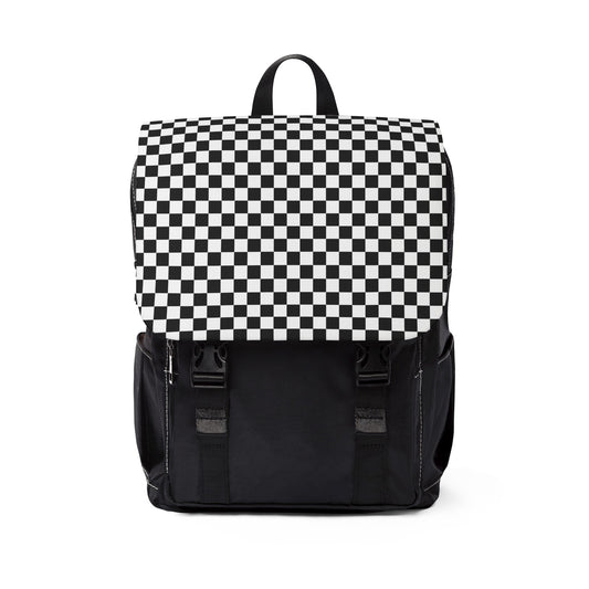 Black & White Checkers Unisex Casual Shoulder Backpack