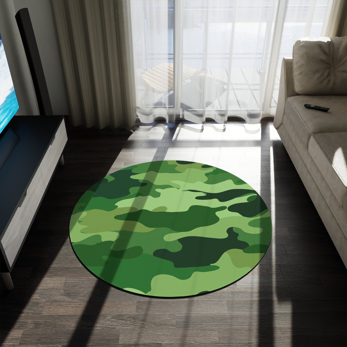 I Love GREEN Camo Too Round Rug