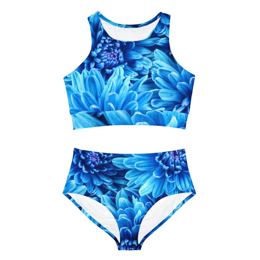 Blue Flowers Sporty Bikini Set