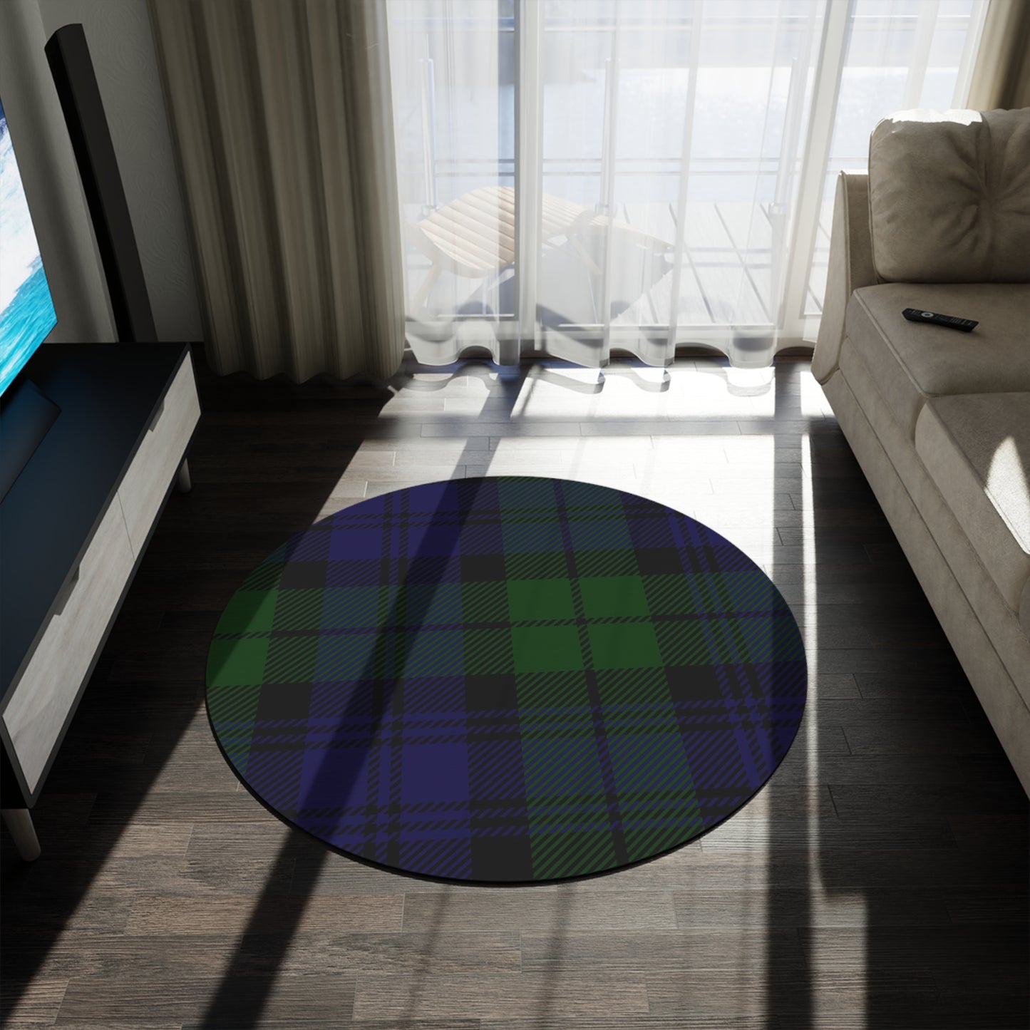 Plaid Print Round Rug