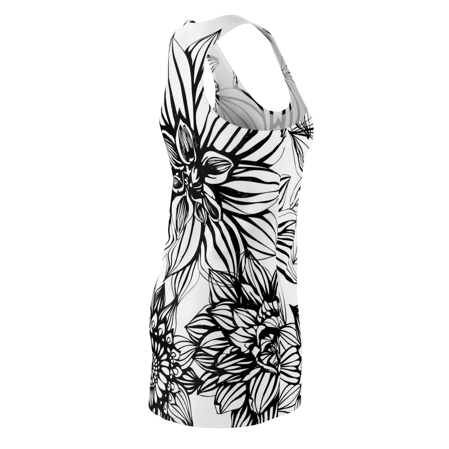 Black Flower Power Women's Cut & Sew Racerback Dress (AOP)