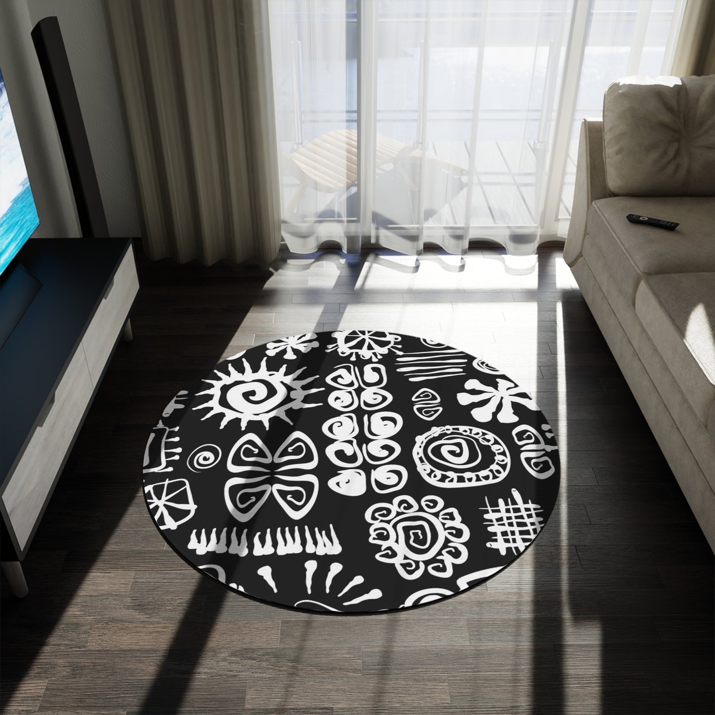 African Symbols Print Round Rug