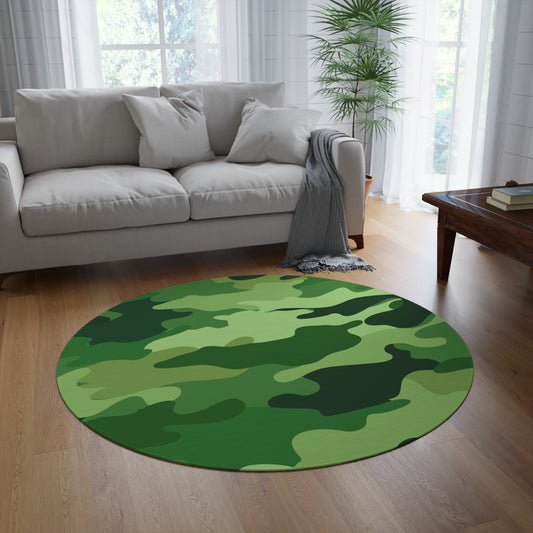 I Love GREEN Camo Too Round Rug