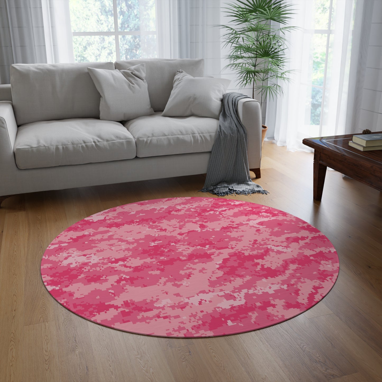 I Love Pink Camo Too Round Rug