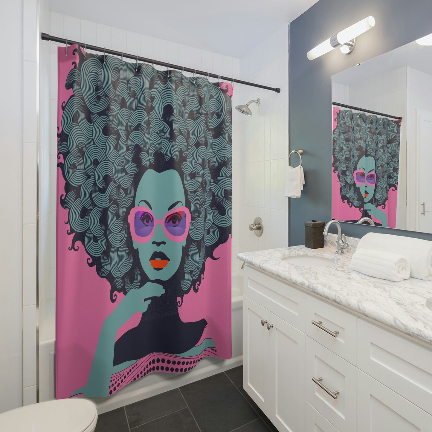 Afro Woman Pink Shower Curtains