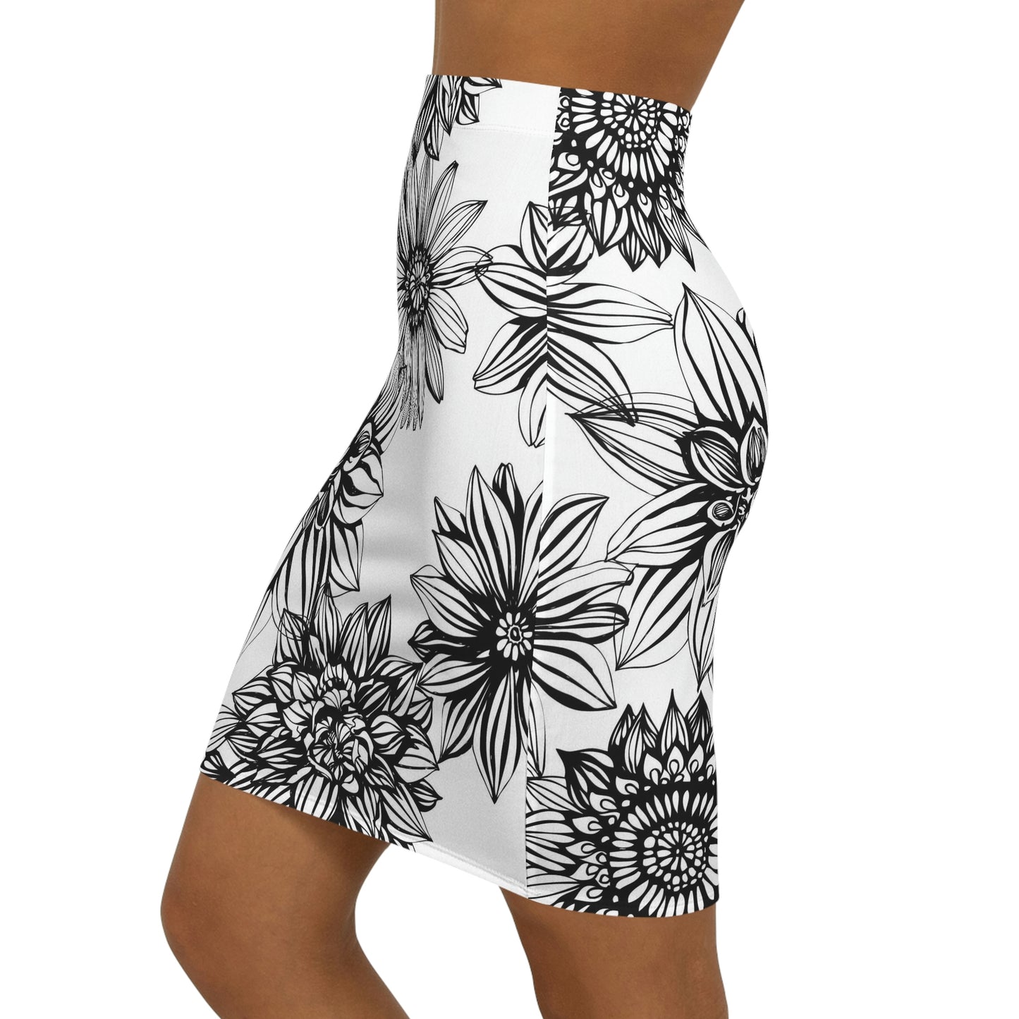 Black Floral Print Women's Mini Skirt (AOP)