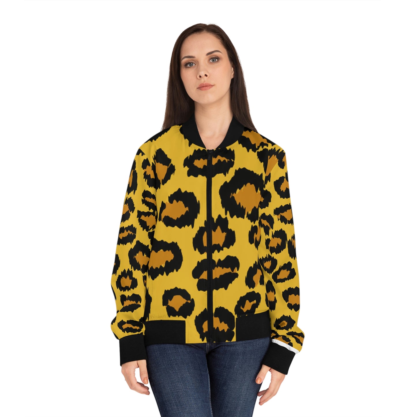 Cheetah Print Yellow Gold Women's Bomber Jacket (AOP)