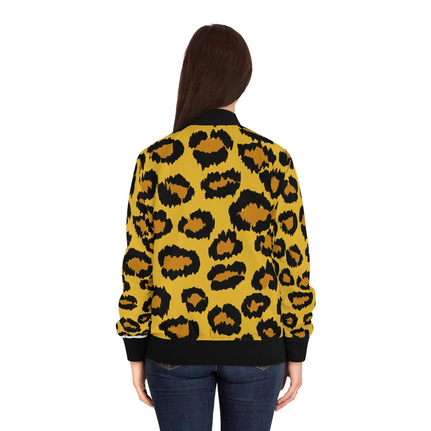 Cheetah Print Yellow Gold Women's Bomber Jacket (AOP)