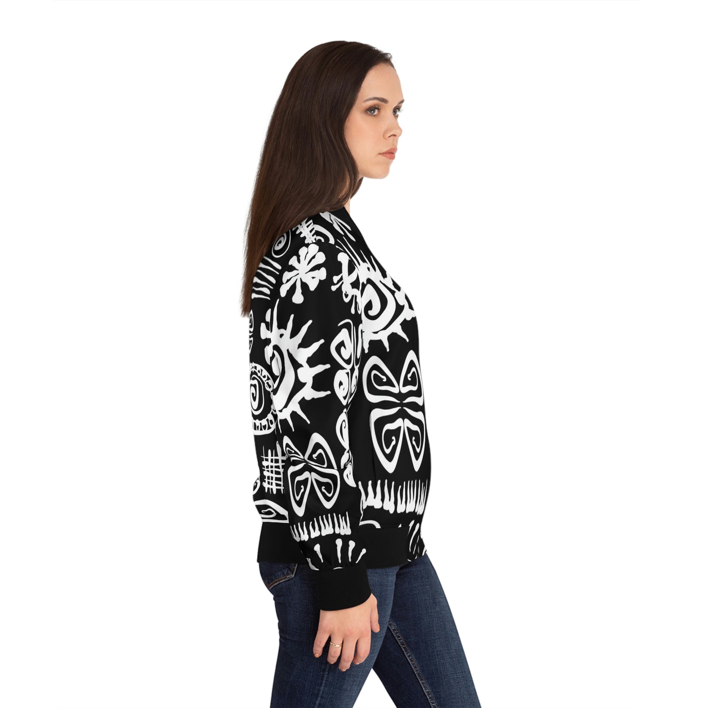 African Symbols Print Women's Bomber Jacket (AOP)