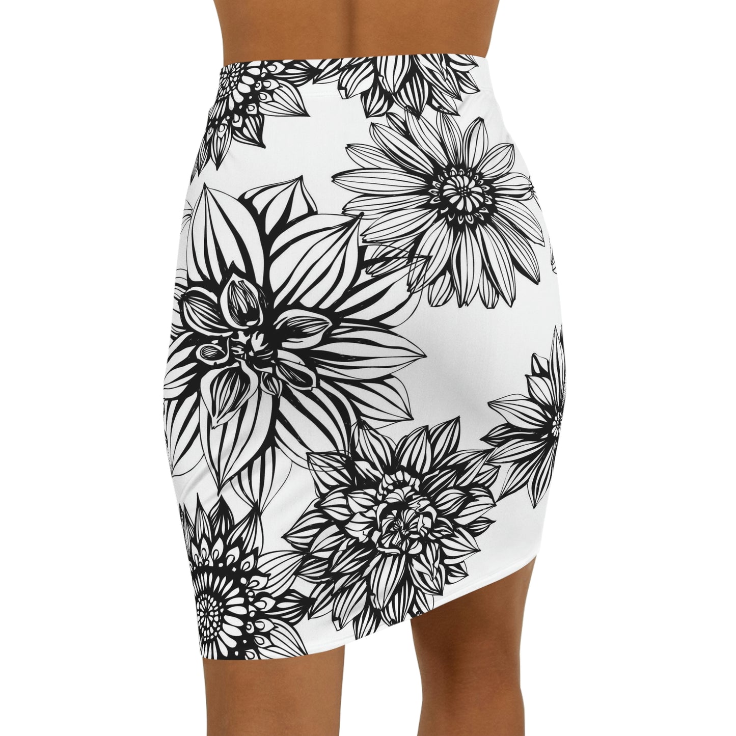 Black Floral Print Women's Mini Skirt (AOP)