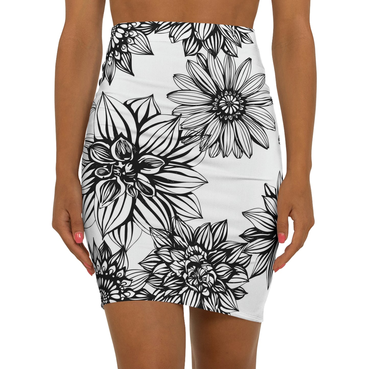 Black Floral Print Women's Mini Skirt (AOP)