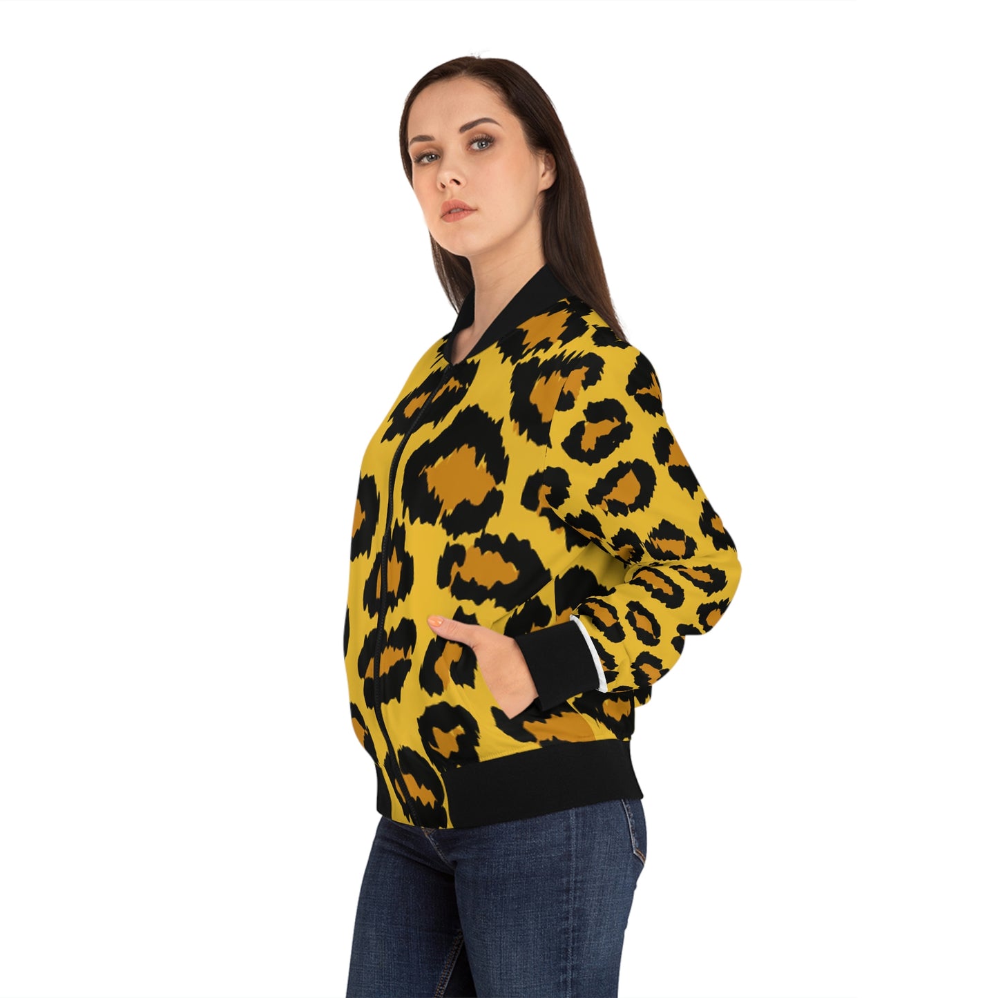 Cheetah Print Yellow Gold Women's Bomber Jacket (AOP)