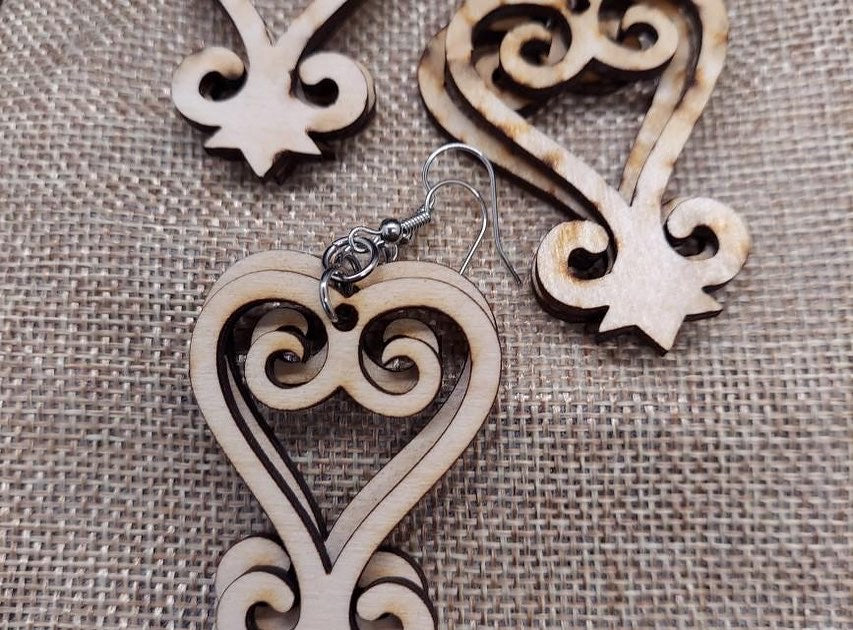 Sankofa Heart Wooden Earrings