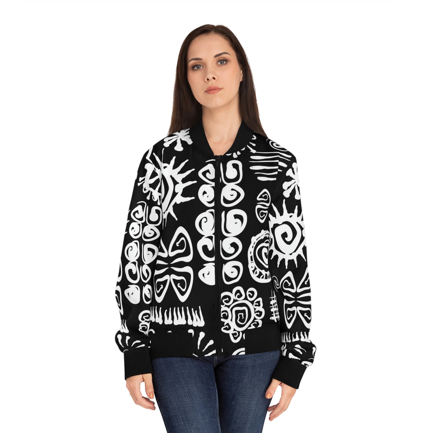 African Symbols Print Women's Bomber Jacket (AOP)