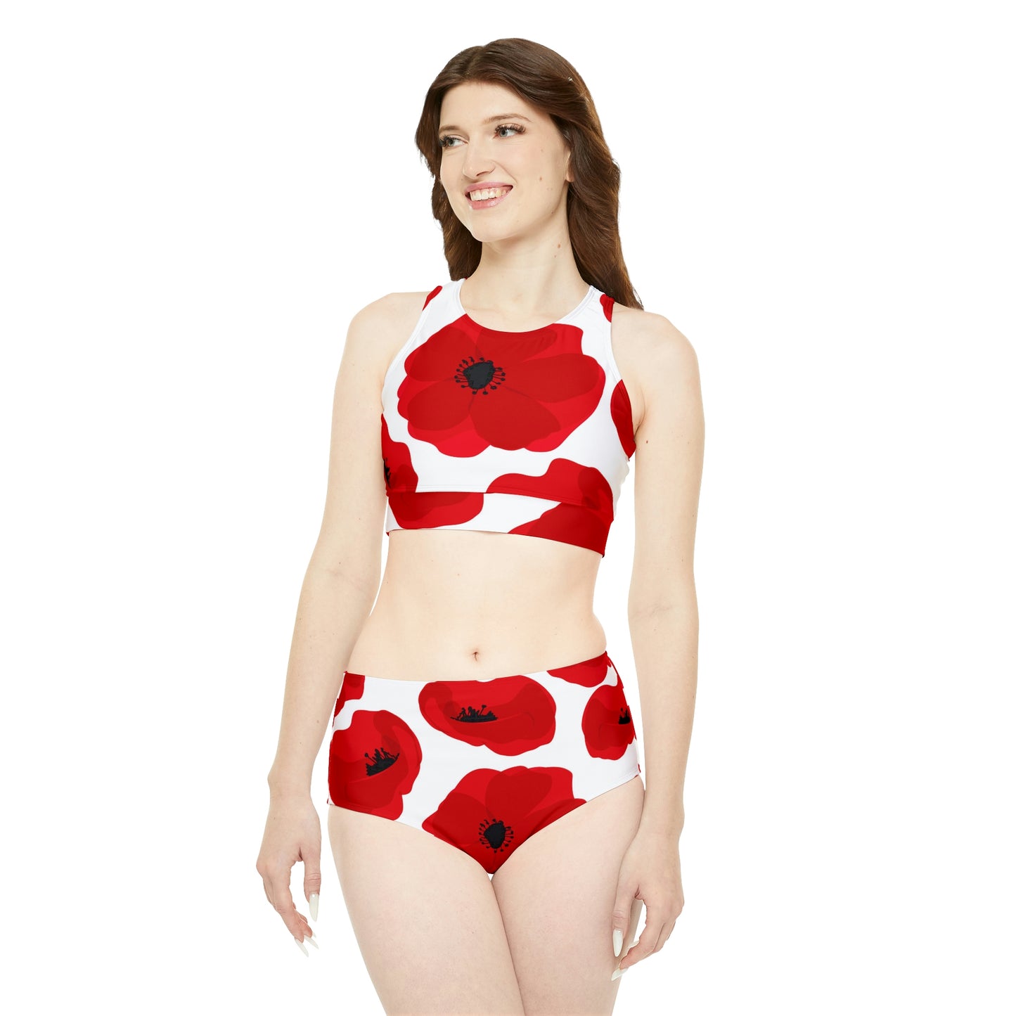 Red Flower Power Sporty Bikini Set