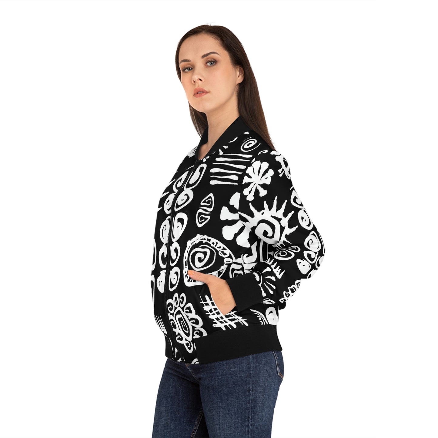 African Symbols Print Women's Bomber Jacket (AOP)