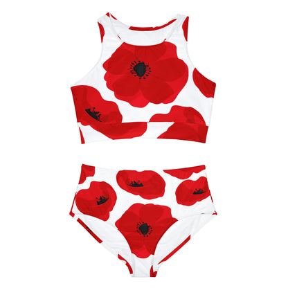 Red Flower Power Sporty Bikini Set