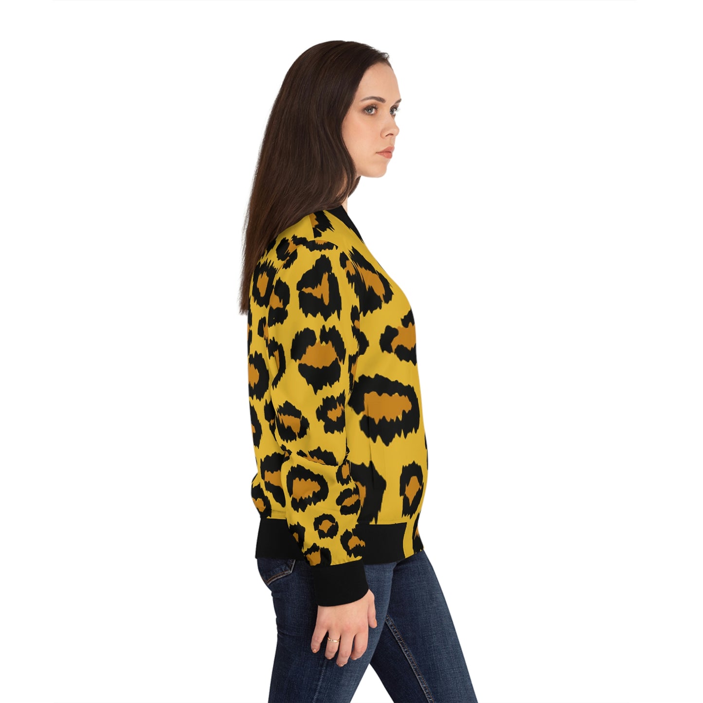 Cheetah Print Yellow Gold Women's Bomber Jacket (AOP)